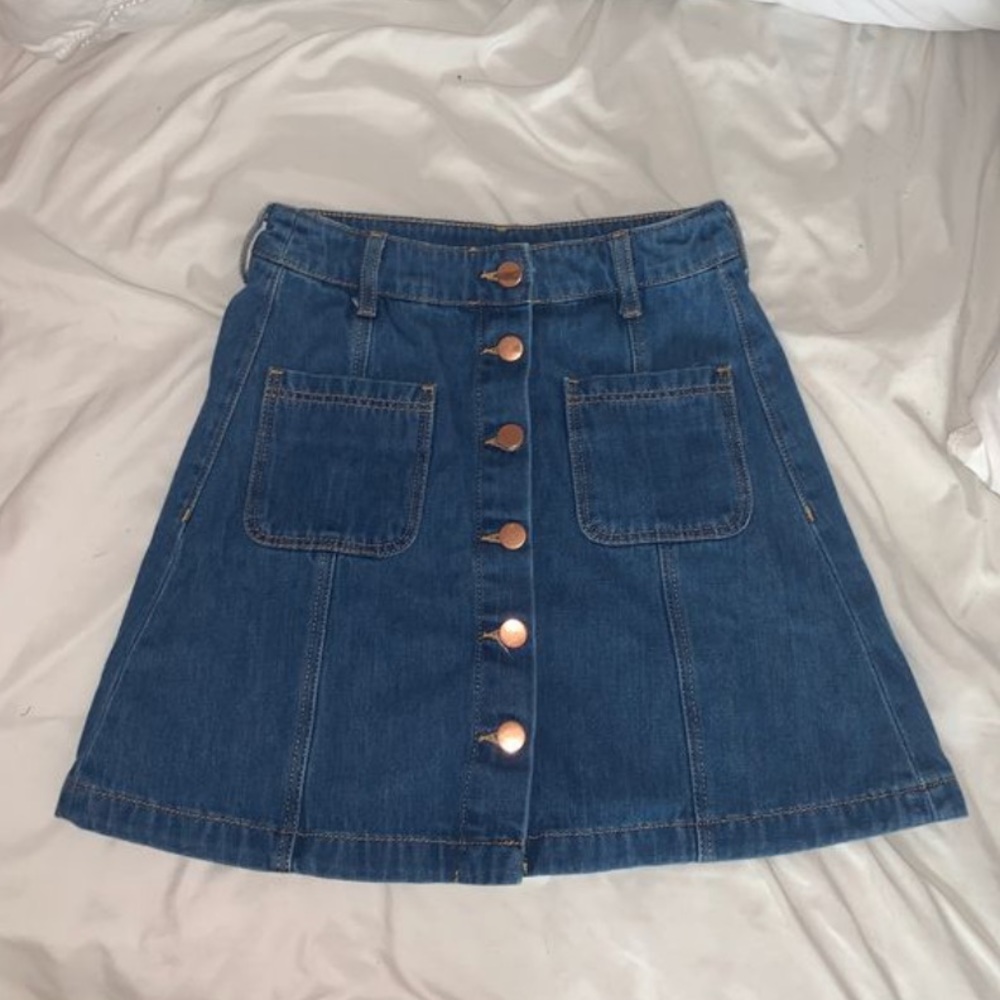 Blue jeans button down skirt